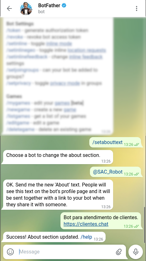 Definição de texto de perfil